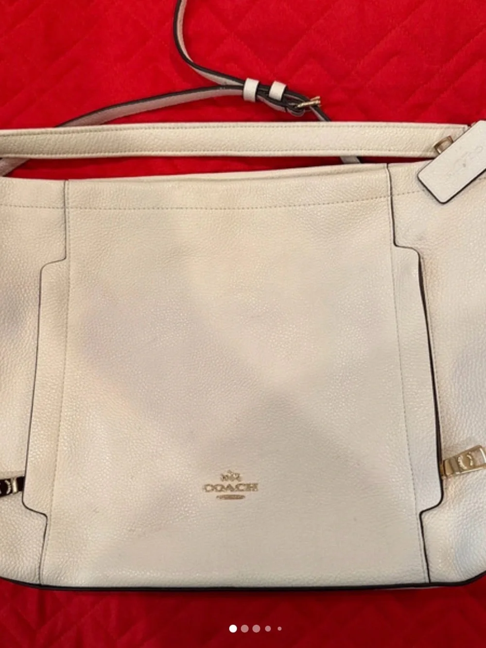 Coach Cream Pebbled Leather Shoulder Bag with Gold Hardware